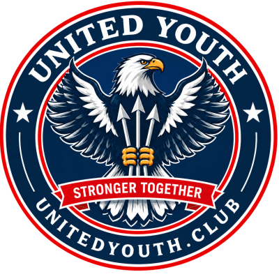 United Youth Club circular eagle emblem — Stronger Together